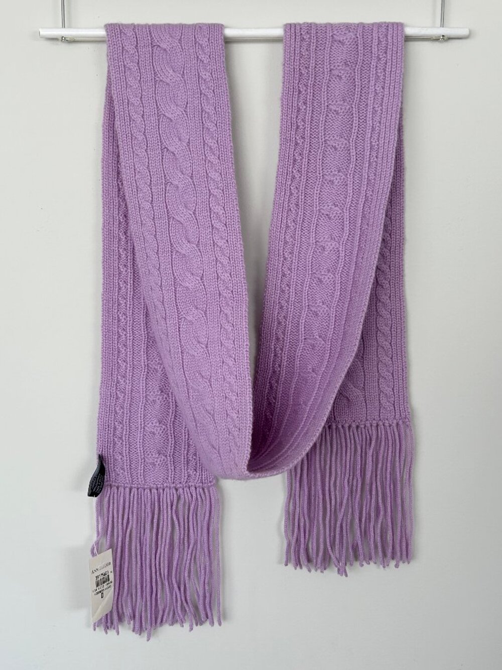 New! ANN TAYLOR Cashmere Scarf Cable Knit Lavender Purple Fringe 70” Long NWT